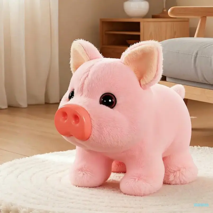 Summervibes Electric Cute Plush Piglet Stuffed Toy - Animal, Cute, Fluffy Plush Stuffed Toys with Realistic Sounds & Vocalization, Squeaky Electronic Pet Gift for Build-A-Bear Fans