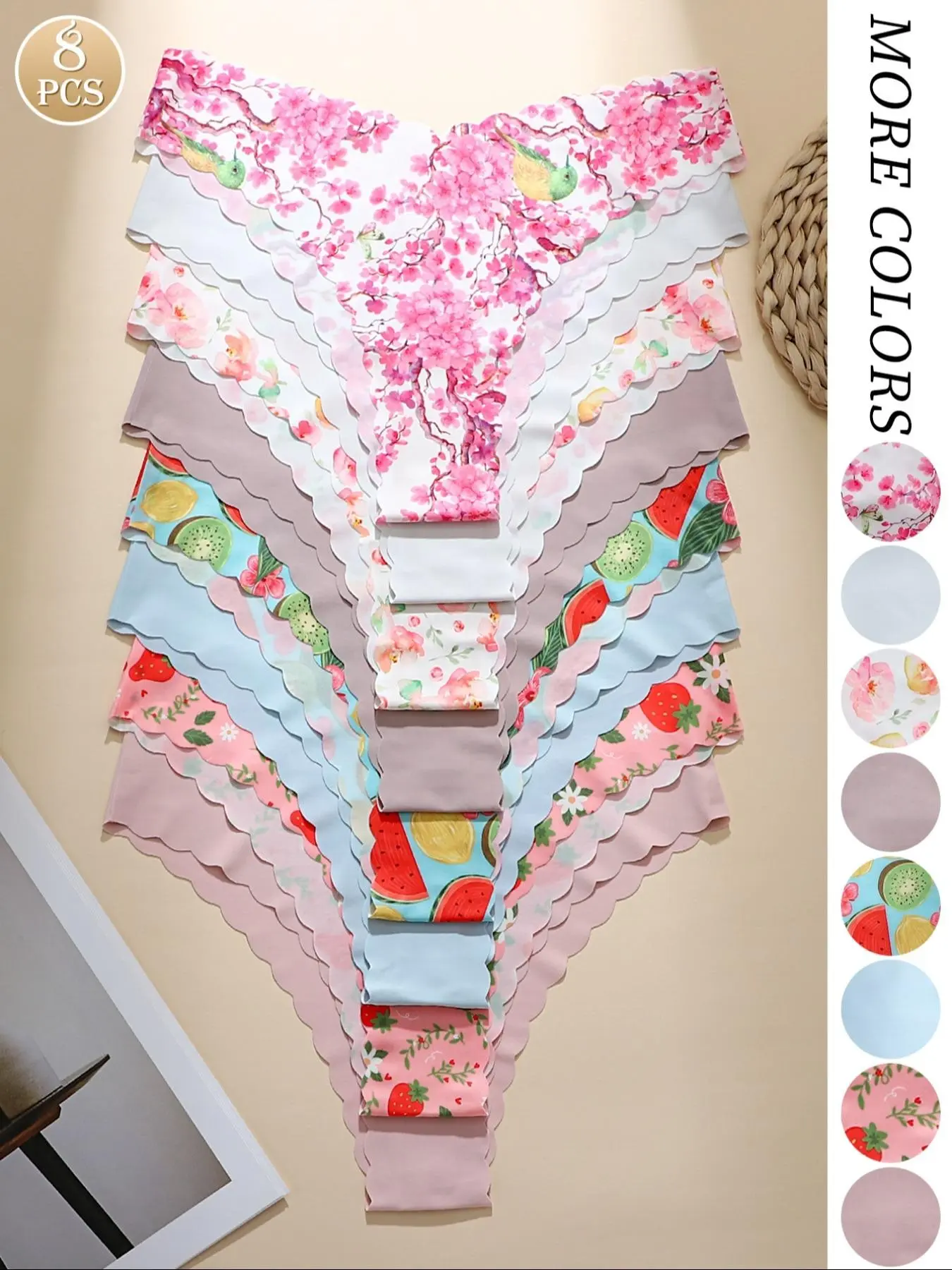 8-Pack Floral Print Women's Triangle Underwear, Seamless Comfortable Breathable Cotton Blend, All-Seasons Casual Fit, Soft Breathable Panties, Floral Print Panty, Everyday Panties
