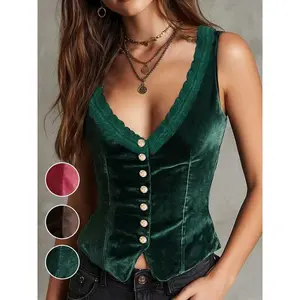 Women’s Velvet Vest Coat – New Fashion, Youthful Style, Short-Sleeve/Sleeveless, for Parties and Outdoor Wear, High-End Fashionable Design by GARMENTARY