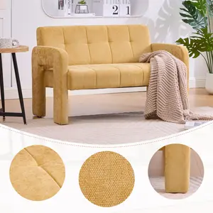 Small Loveseat Sofa Couch Modern Double Armchair Chenille Mini 2 Seater Couch with Deep Seat, Compact Upholstered Leisure Sofa for Living Room Bedroom, Small Space, Dorm