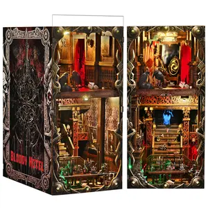 New Year gifts-Christmas Gift-Bloody Hotel Interactive DIY Book Nook Kit Haunted Mansion with Display Screen & LED Lighting Effects for Gothic Horror Fans 3D Wooden Book Nook Kit 300+ Pieces for Hobbyists and Collectors