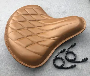 Harley Tractor Style Solo Seat Genuine Tan Leather Honda Bobber Chopper Yamaha XS650 Triumph Universal Genuine Leather Seat and Springs