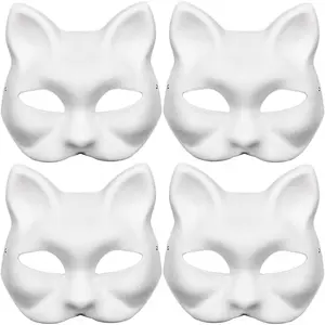 Aqearl Unpainted Masquerade Masks DIY Paper Mache Mask Cat White Craft Mask Pulp Blank Paintable Mask for Halloween Costume