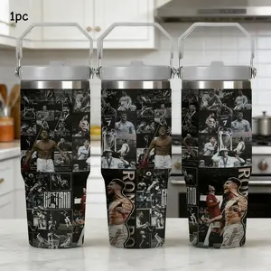 1pc 30oz Stainless Steel Insulated Water Bottle with Straw Ronaldo: The Legacy Unfolded, Portable Travel Cup for Car Home Office, Ideal Holiday Gift