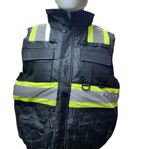 Black Sleeveless Jacket with Hoodie/ Hi Visibility Black jacket without Sleeves  Reflective Safety Hoodie Jacket
