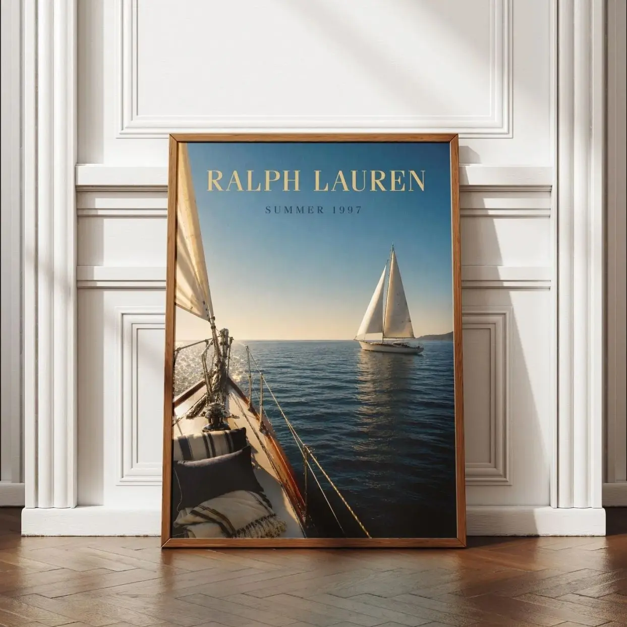 Luxury Yacht Wall Art Print, Coastal Sailing Poster, Old Money Nautical Decor, Navy Blue Coastal Home Artwork O