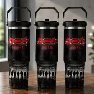 Korean Pop Idol Fan Insulated Travel Tumbler Mug with Handle, Premium Leakproof Stainless Steel Cherry Blossom Graphic Cup, Keeps Drinks Cold All Day