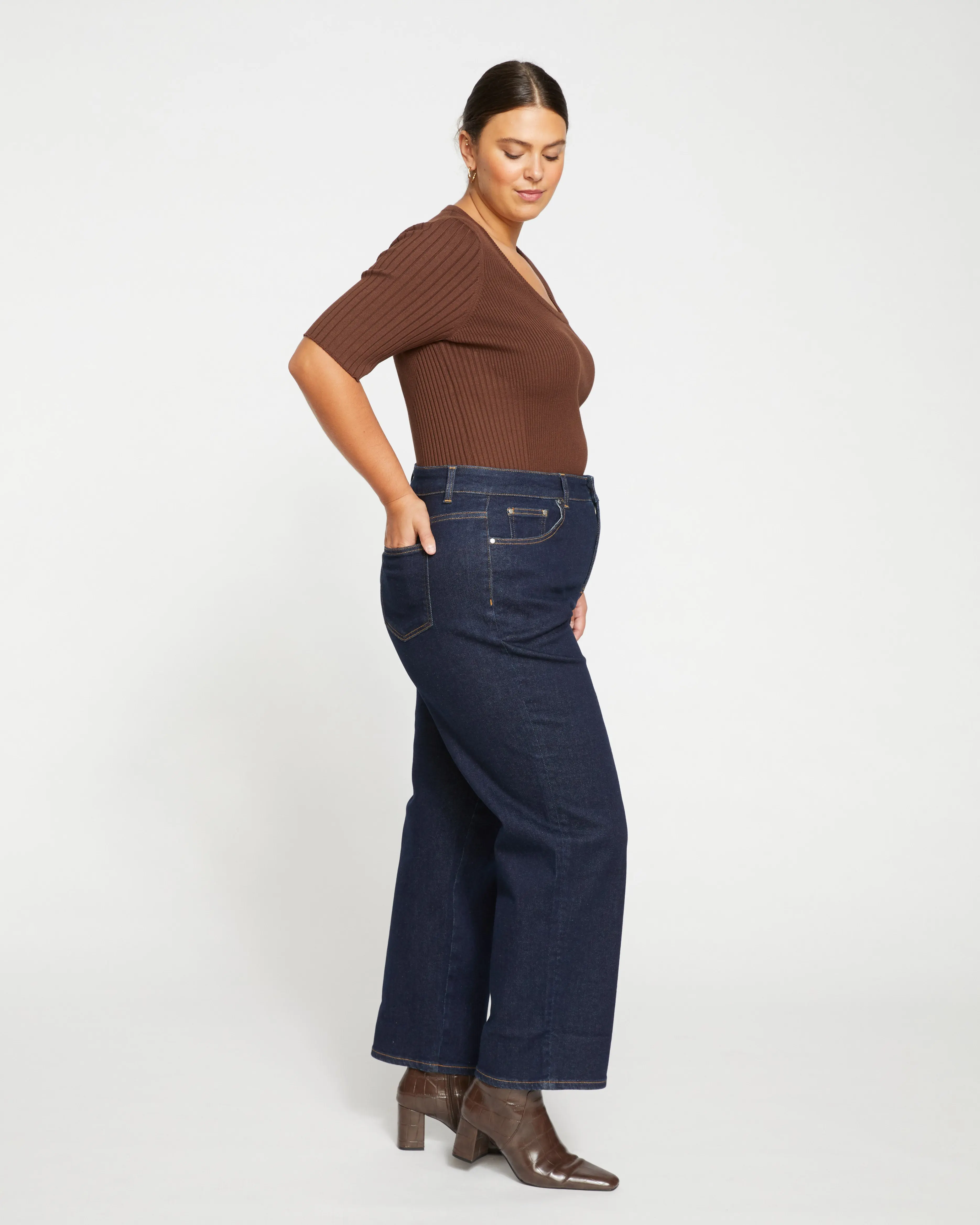 Women's Fitted Vintage Indigo Selvedge Denim Pants - Hip Bottom, Boyfriend Straight Leg, Pocket Design, Comfortable Jeans