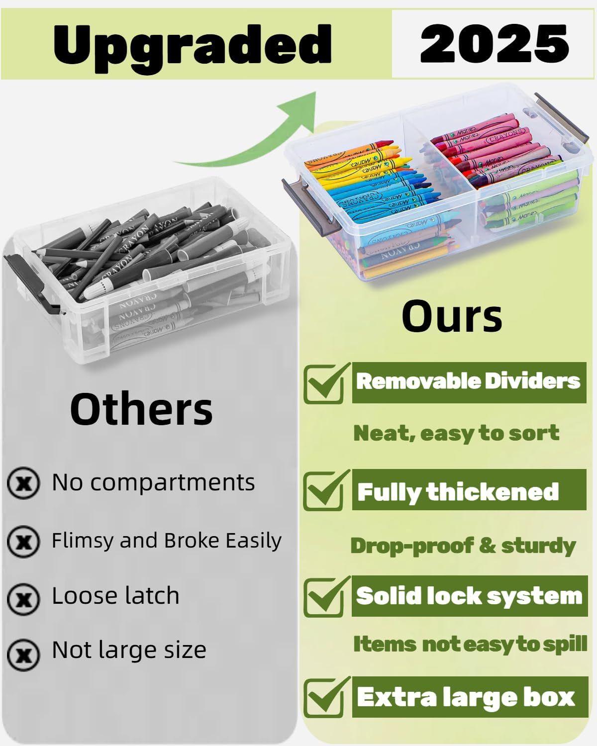 6 Pack Extra Large Pencil Box with Removable Divider, Thickened Pencil Case Bulk, Clear Crayon Marker Organizer Stackable Plastic Small Storage Containers for Pen Craft School Supplies(Grey)