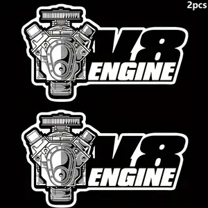 2-piece V8 Engine Car Sticker, Vehicle Warning Sticker, Sun Visor Window Graphic, Bumper, Motorcycle Sticker, PVC Vinyl