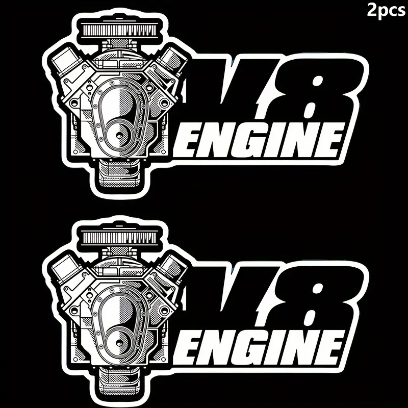 2-piece V8 Engine Car Sticker, Vehicle Warning Sticker, Sun Visor Window Graphic, Bumper, Motorcycle Sticker, PVC Vinyl