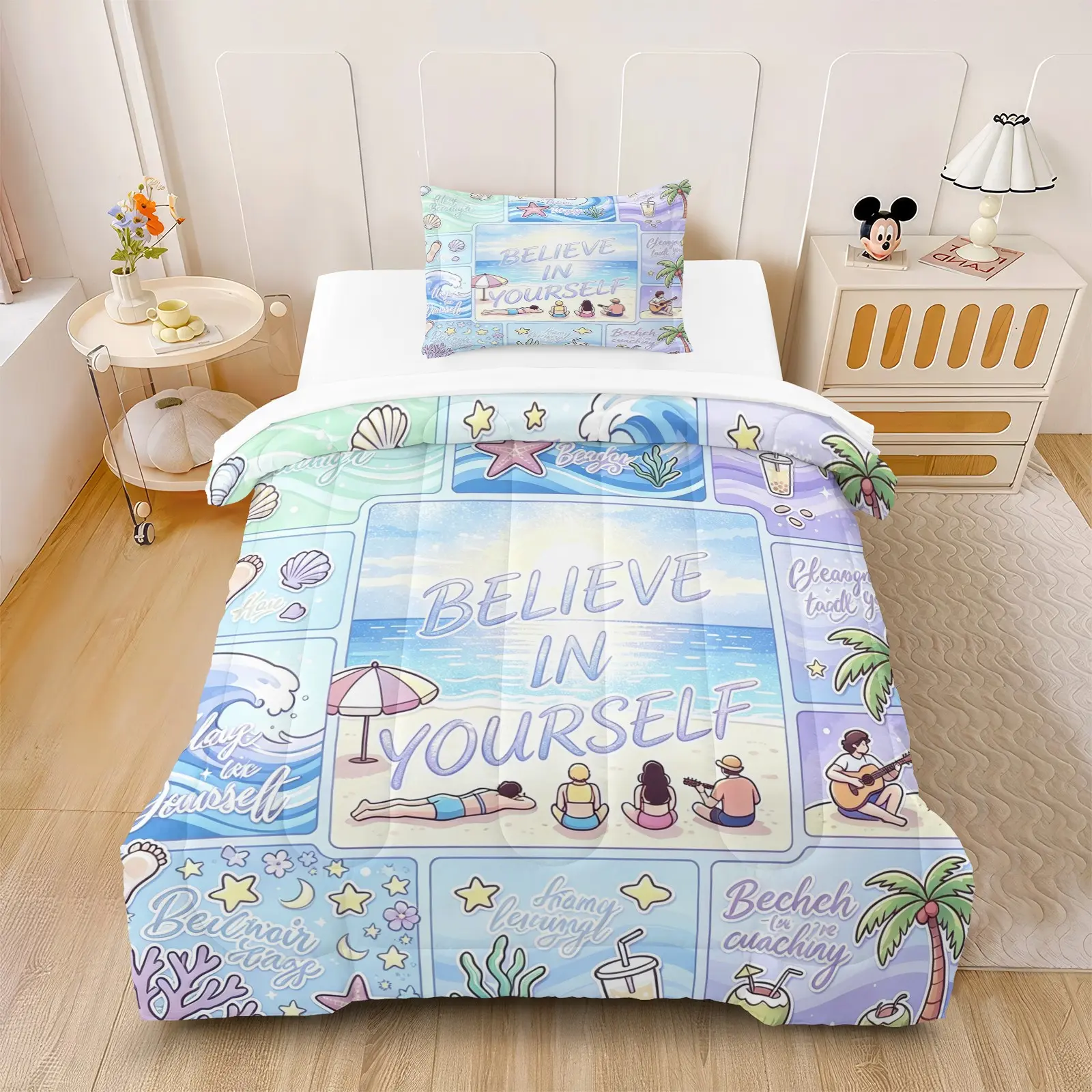2/3pcs Coastal Quote Comforter Set (with filling, no pillow insert), Soft Breathable, Fade Resistant Print, for all season bedroom