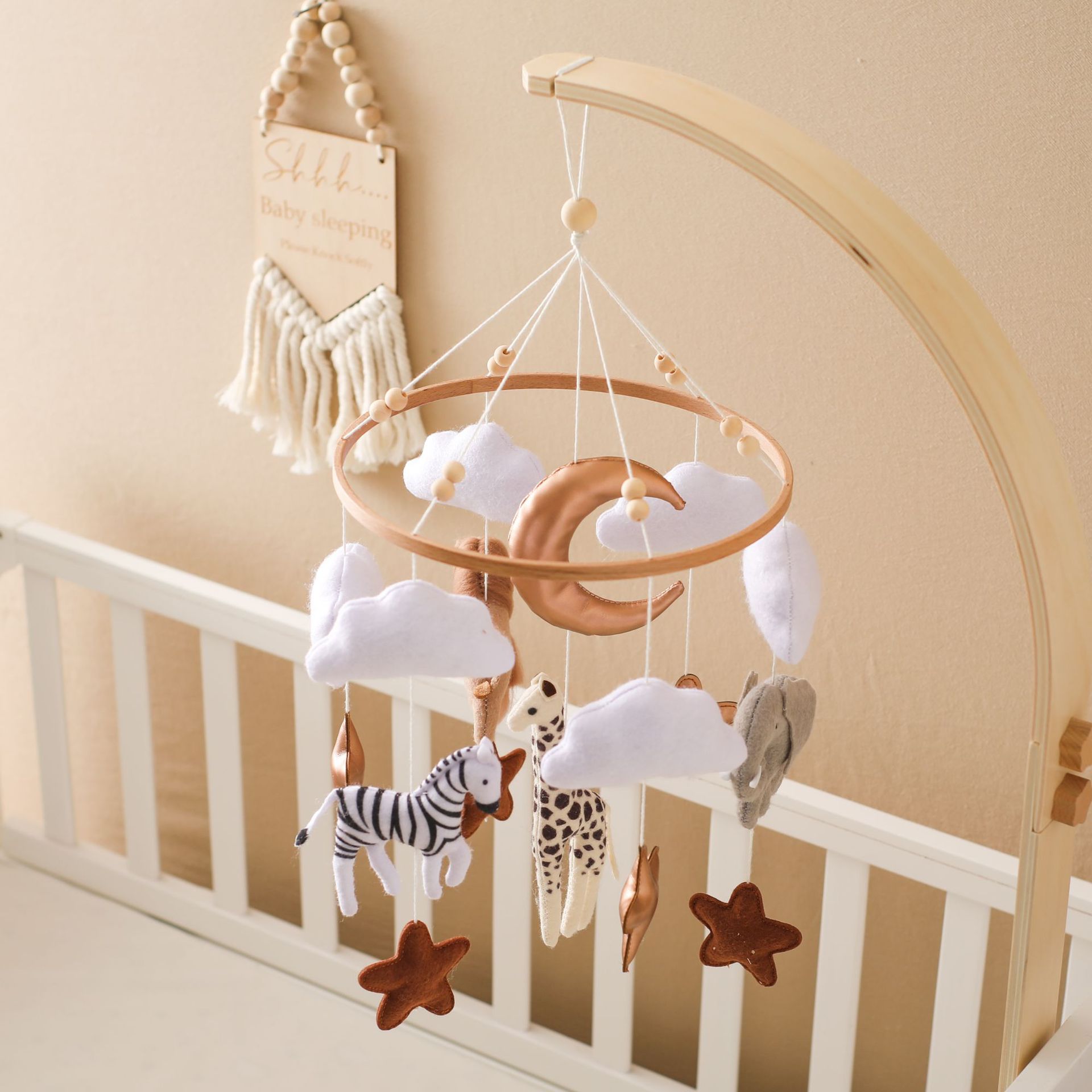 Handmade Felt Animal Baby Mobile - Boho Nursery Ceiling Decor for Crib & Playroom