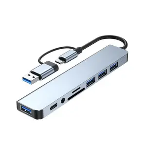 USB Hub 3.0 USB C Hub with SD Card Reader Audio Jack 8 in 1 USB Extender Splitter Multiport Dongle Adapter for MacBook Pro Air and More PC/Laptop/Tablet Devices