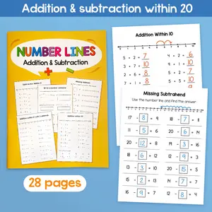 Math Addition and Subtraction Practice Book for Numbers 1-20, Fun Grid and Number Line Exercises, Early Education Learning Tool