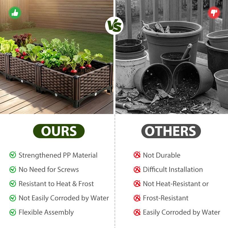 Rectangular Raised Garden Bed Kit Indoor Outdoor Plastic Planter Grow Box for Fresh Vegetables, Herbs, Flowers & Succulents, Brown 46.4'' x 15.7'' x 8.46'' Rectangular Raised Garden Bed Kit Indoor Outdoor Plastic Planter Grow Box for Fresh Vegetables, Herbs, Flowers & Succulents, Brown 46.4'' x 15.7'' x 8.46''