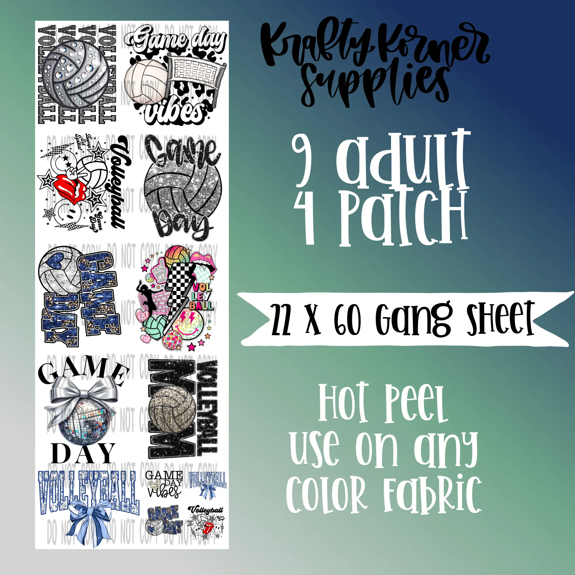 Volleyball DTF Transfer Gang Sheet, 22x60in Craft DIY Craft Supplies, Hot Peel Compatible with Any Fabric