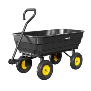 [HOT] Garvee 600 lb Heavy-Duty Poly Garden Dump Cart, Utility Wagon with Quick-Tilt Dump System, 10" No-Flat All-Terrain Wheels, Convertible Tow Handle & Reinforced Steel Frame for Yard, Soil, Rocks & Landscaping, Black/Yellow
