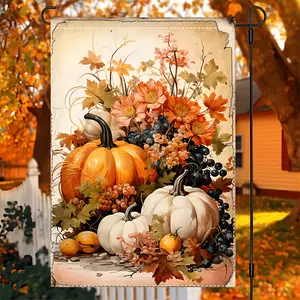 1pc 12x18 Inch Fall Harvest Thanksgiving Garden Flag - Double-Sided Pumpkin & Autumn Leaves Print, Durable Polyester Outdoor Yard Decor for Thanksgiving, Halloween, Fall Foliage Season, No Electricity Needed, Flagpole Not Included, Holiday Shoppers