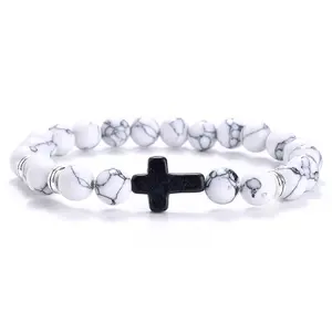 Cross beaded bracelet religious natural 8mm fashionable stretch hand bracelet for woman and man