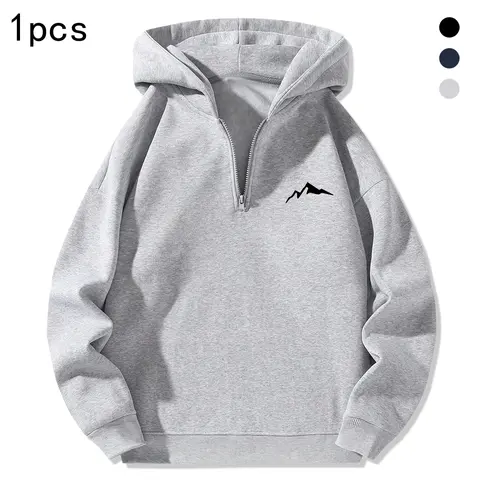 Men's Fitted Quarter-Zip Hooded Neck Hoodie - Polyester Solid Male Clothing, Spring & Autumn Casual Tops, Zip Up Hoodies Detail, Available in XS & XL Sizes