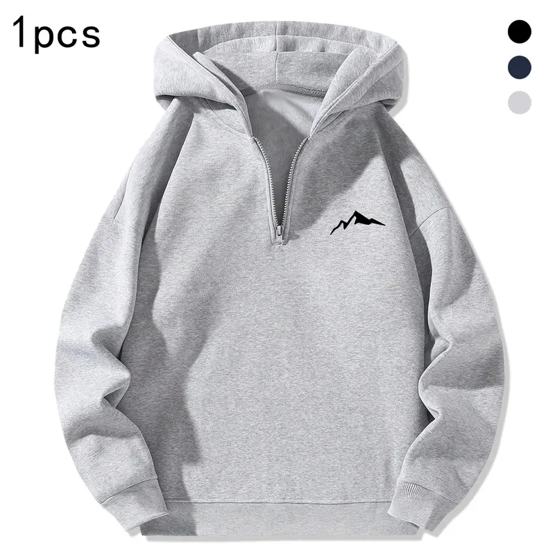 Men's Fitted Quarter-Zip Hooded Neck Hoodie - Polyester Solid Male Clothing, Spring & Autumn Casual Tops, Zip Up Hoodies Detail, Available in XS & XL Sizes