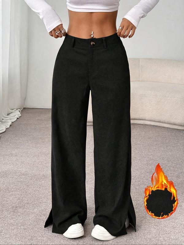 Women's Elegant Fashion Corduroy Pants, Fall Winter New Style Straight Leg Split Hem Long Trousers, Casual Wear for Women, Casual Lounge PantsGift Women's Elegant Fashion Corduroy Pants, Fall Winter New Style Straight Leg Split Hem Long Trousers, Casual Wear for Women, Casual Lounge PantsGift