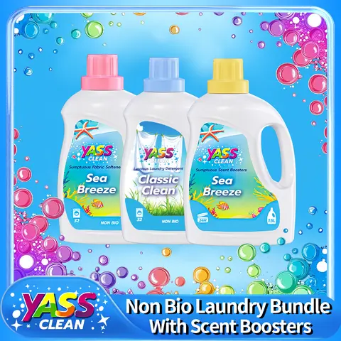 Yass Clean Non Bio Sea Breeze &Cream Coconut Laundry Bundle, 32 Washes 1.5L Concentrated Laundry Detergent, 42 Washes 1.5L Sumptuous Fabric Softener,  1.1KG 1.5L Sumptuous Scent Booster Laundry Beads ,dealsforyou|summerwins|summersale|midyearsale