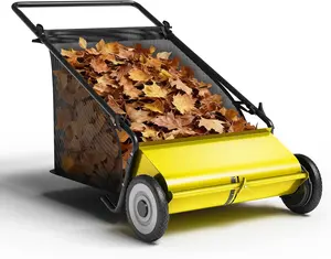 Push Lawn Sweeper, 26 in Width Enhanced 4-Brush System, 7 ft Capacity Heavy Duty Steel Frame, Ideal for Yard and Garden Cleanup, Yellow, Heavy-Duty Frame, Four-Brush System
