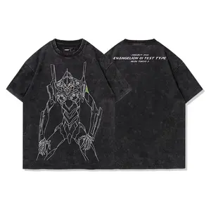 Evangelion EVA Unit 01 Nerv Graphic Tee | Men's Vintage Acid Wash Oversized Heavyweight Streetwear T-Shirt Drop Shoulder Retro Anime Manga Cyberpunk Techwear Grunge Aesthetic Tops