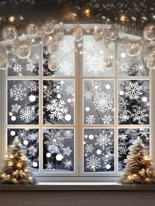 6 Sheets of 114pcs Snowflake Window Stickers, Christmas Decorations, Winter Cabinet Window Background, Snowflake Electrostatic Glass Stickers, Removable Window Decal