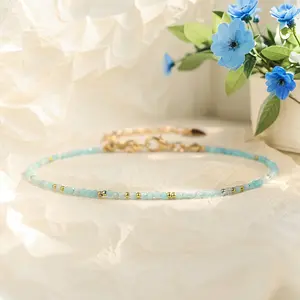 Dainty Amazonite Tiny Beads Green Crystal Healing Charka Crystal Gold-Plated Chain Minimalist Stacking Bracelet Gift