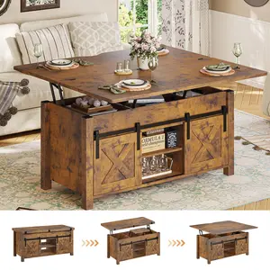 Sikaic 4 in 1 Multi-Function Lift Top Coffee Table with Storage and Hidden Compartment Brown