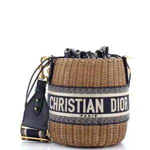 Pre-owned Dior material Bucket Bags Christian Drawstring Bucket Bag Wicker with Oblique Canvas by Rebag