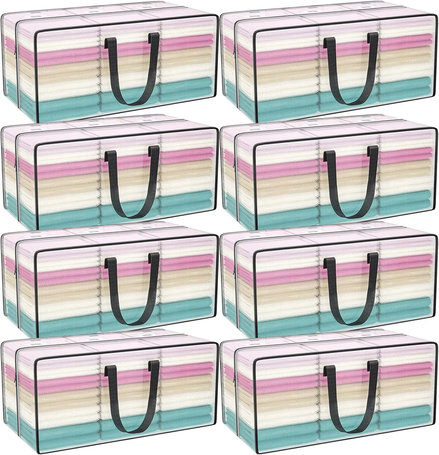 8 Packs Clear Storage Bags with Zipper, Extra Large Heavy-Duty Moving Bags with Strong Handles