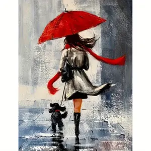 1 Pcs Lady with Red Umbrella- 16x20 Inch - Frameless - Suitable for Art Students DIY Digital Painting Kit - Professional Paintings - Paint by Numbers - Handcraft Art Set - Paint by Numbers - Acrylic Painting - For Home Wall Decoration and Gifts - Frame