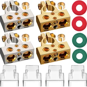 Battery Terminal Connectors, 0/2/4/6/8/10 AWG Battery Terminals, Heavy Duty Car Battery Terminal, Top Post Multiple Marine Superior Connectivity Long Lasting Easy to Install (Beige)