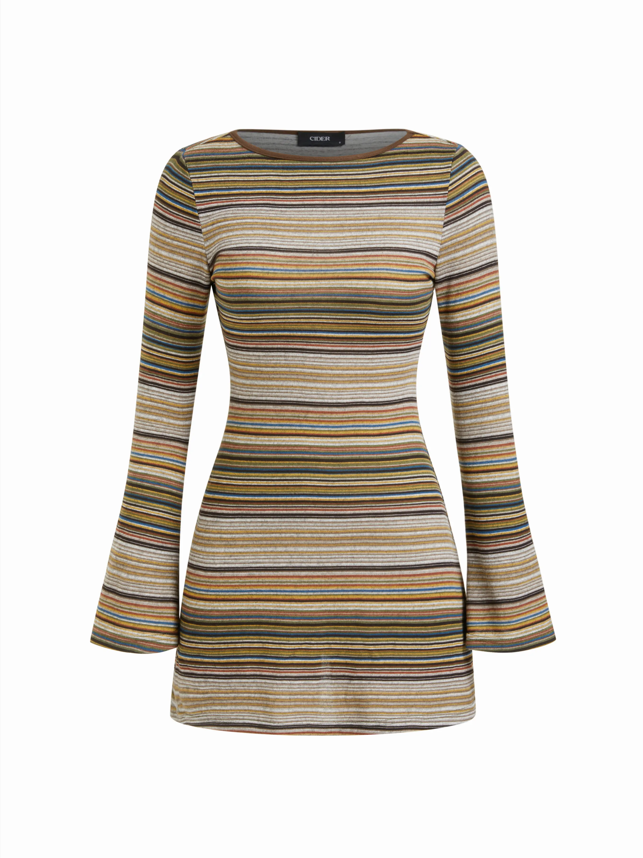 Cider Jersey Boat Neck Striped Bell Sleeve Flared Mini Dress - TikTok Shop Cider Jersey Boat Neck Striped Bell Sleeve Flared Mini Dress - TikTok Shop