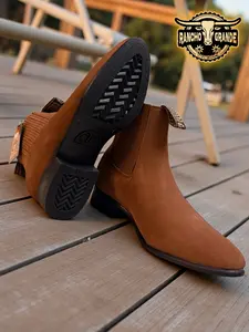 Botin Charro Para Hombre Suela Antideslizante Pile Genuina Nobuck / Men's Ankle Boots Slip Resistant outsole Genuine Suede leather