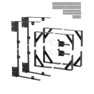 Summervibes VEVOR Gate Corner Brace Bracket, 2 Sets, Anti Sag Gate Frame Hardware Kit, Gate Frame Brace Bracket with Latch Lock, Screws, for Shed Doors, Corral Gates, Driveway Gates, Wood Windows, Iron, Black