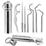 Portable Stainless Steel Teeth Cleaning Kit - Unscented Interdental Flosser, Toothpick Holder, Keychain Design, 50g Reusable Tool for Home, Travel, Camping