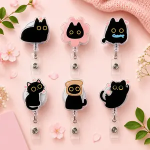 2D Acrylic Badge Reel Aesthetic Cat Design, Funny Cartoon Pet Retractable ID Card Holder, Universal Work Accessory for Office Staff