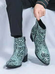 Men's Fashionable Snakeskin Print Boots, Casual Comfortable Pointed Toe Boots for Daily Wear, Fashion Shoes for Party, Daily Clothing Decor
