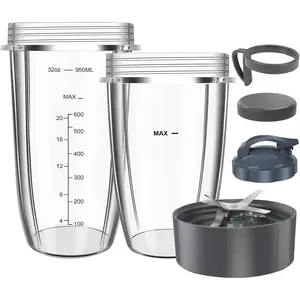 Blender Cups for Nutribullet Replacement Parts 32oz & 24oz Cup with Lids Extractor  Compatible with Nutri  600w & 900w Pro Accessories (6 PCS)