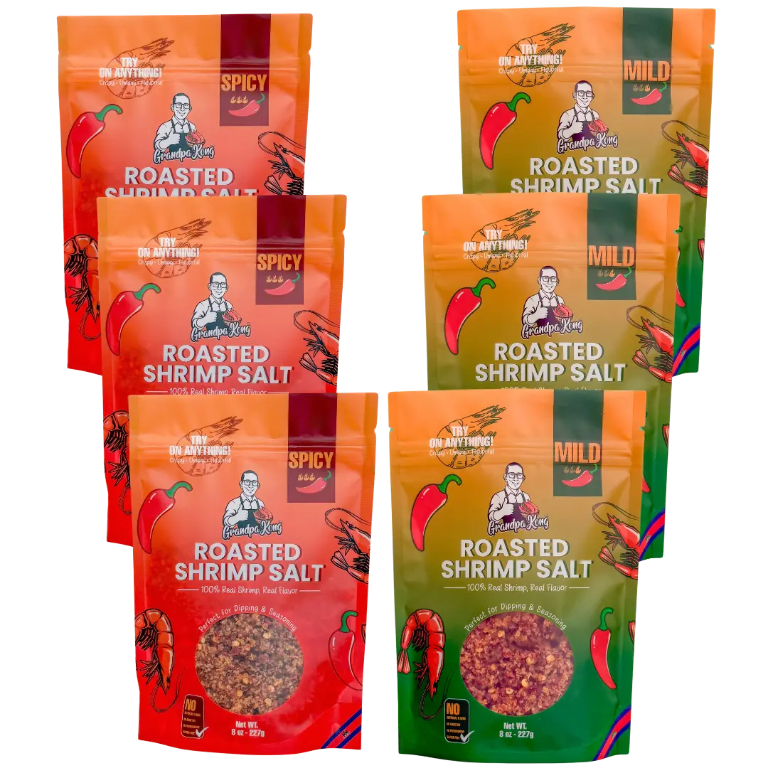 PREMIUM Roasted Shrimp Salt - 6 PACK MILD & SPICY Seasoning Mix Starter Gift Set