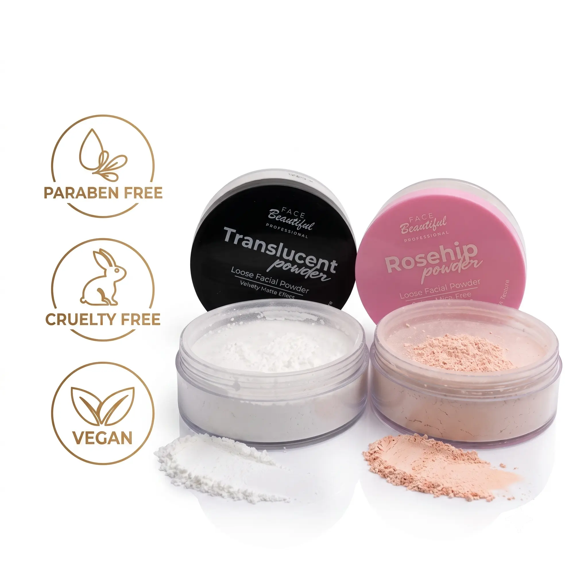Face Beautiful Brazilian Setting Powder Set - Translucent & Rosehip Loose Powder Duo, Matte Finish, Lightweight, Sets Makeup + Brightens Under-Eye, Fair to Medium Tones, 2 x 10 g / 0.35 oz (2-Pack)