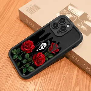 Scream Mask with Red Roses and Dripping Black Background for iPhone17/17PROMAX/17PRO/16/15/14/13/12/GALAXYS21/S22/S23/S24 Celestial Eye Layered Phone Case flexible and durable Cool trend BOBOJT641003