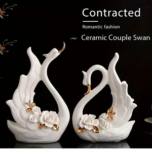 Elegant Ceramic Swan Figurines - Modern Home Decor for Living Room, TV Stand & Wine Cabinet | Perfect Gift for Best Friends & Weddings, Ceramic Swan, Decoration, Modern, Home Living Room fake  flowers religious ornament home laundry room  Black bouquet 3D