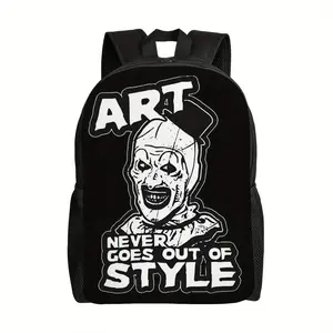 1pc Terrifier Movie Horror Film Iconic Clown & ARTH Lettering Backpack - Large Capacity School Bookbag with Terrifier Face Print, Zipper Closure & Padded Back Panel - Spooky Gift for Fans, College Students, Horror Movie Fans ( &) - Lightweight & Machine W
