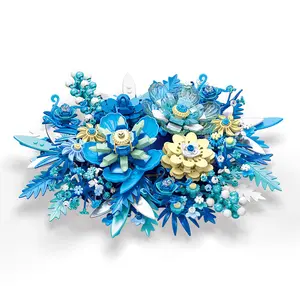 Blue Dried Flower Building Block Decoration - Artistic & Realistic Style, With Rich Flower Collocation and ABS Material for Realistic Layers, Suitable for Home Decor Lovers, Perfect for Tabletop Decoration in Living Room/Bedroom